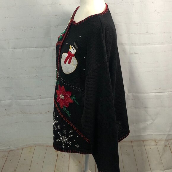 Victoria Jones Embroidered Christmas Cardigan Black Beaded Embellishments Size L - Picture 2 of 15